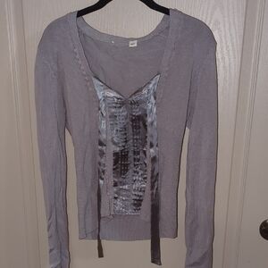 Chic Gray Women's Blouse with Layered Design